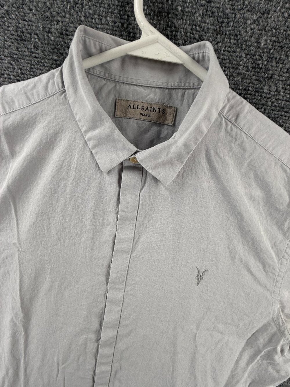 Allsaints HALLMEAD Small Cotton Gray Solid Mens Long Sleeve Button Up Shirt